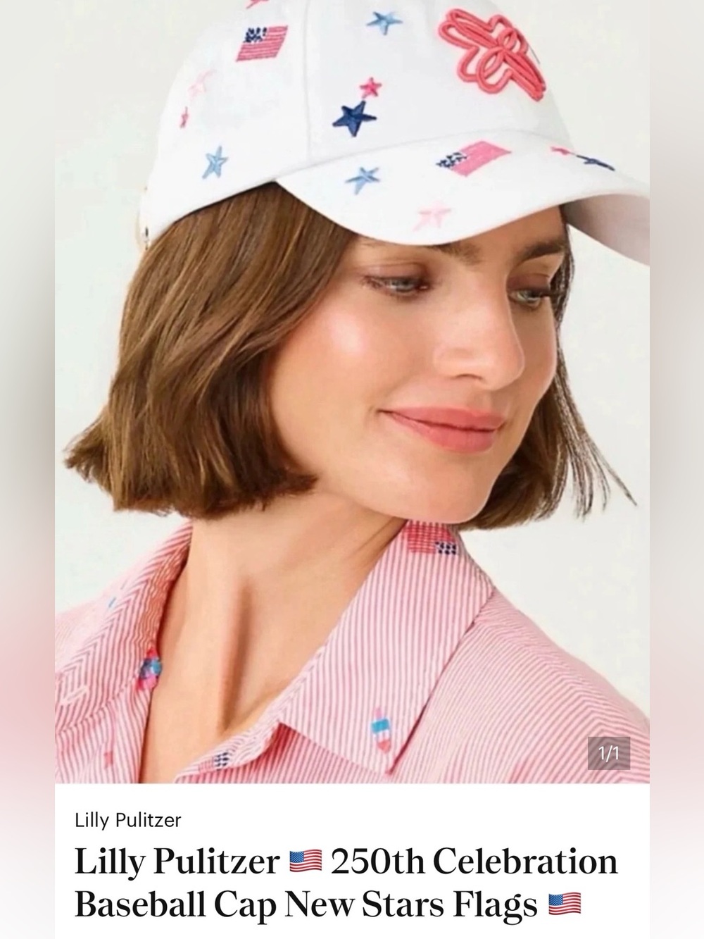 Lilly Pulitzer 250th Celebration Embroidered Logo Hat Patriotic Stars Flags